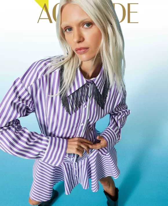 TWINSET Milano Abito Corto A Righe Con Cotone Organico Viola Best Sale