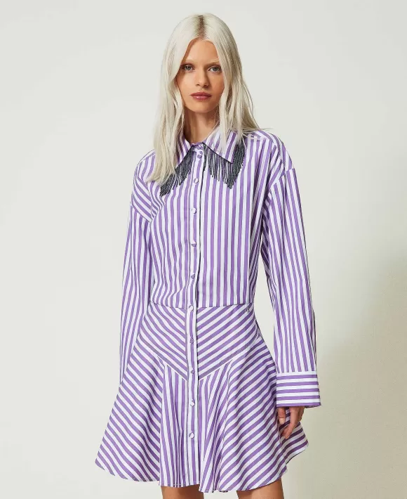 TWINSET Milano Abito Corto A Righe Con Cotone Organico Viola Best Sale