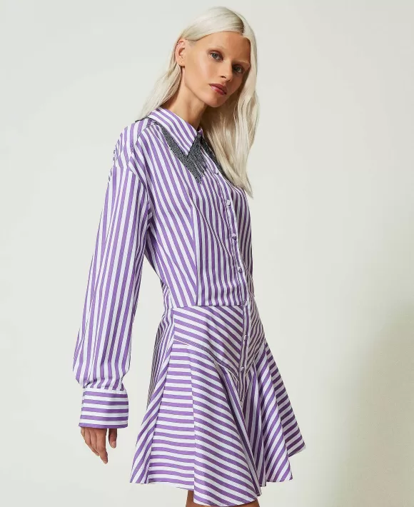 TWINSET Milano Abito Corto A Righe Con Cotone Organico Viola Best Sale