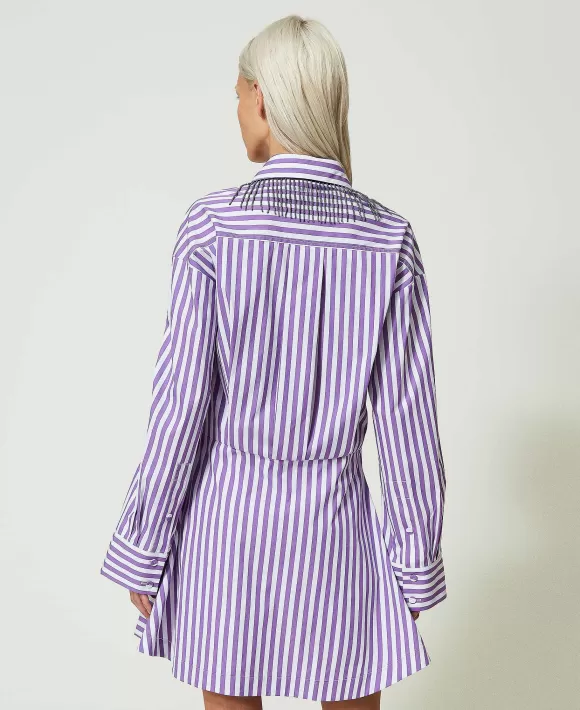 TWINSET Milano Abito Corto A Righe Con Cotone Organico Viola Best Sale