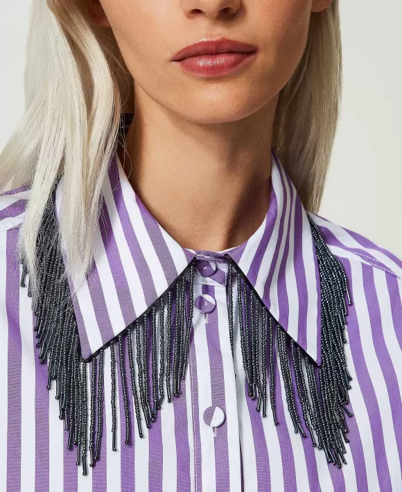 TWINSET Milano Abito Corto A Righe Con Cotone Organico Viola Best Sale