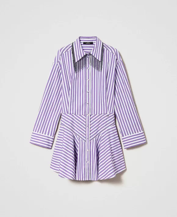 TWINSET Milano Abito Corto A Righe Con Cotone Organico Viola Best Sale