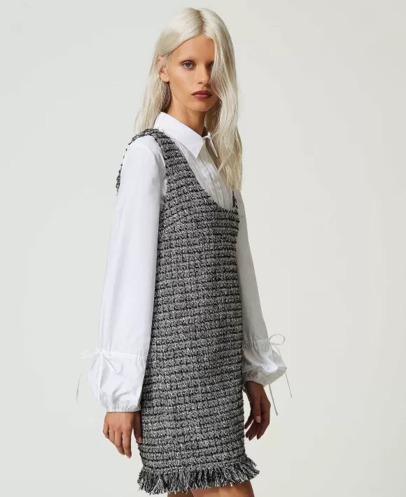 TWINSET Milano Abito Corto Boucl E Camicia In Popeline Nero New