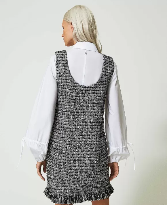 TWINSET Milano Abito Corto Boucl E Camicia In Popeline Nero New