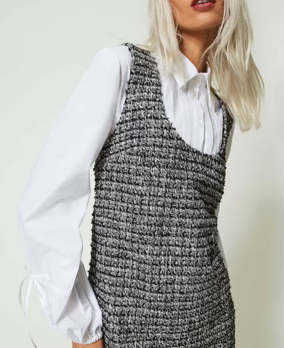 TWINSET Milano Abito Corto Boucl E Camicia In Popeline Nero New