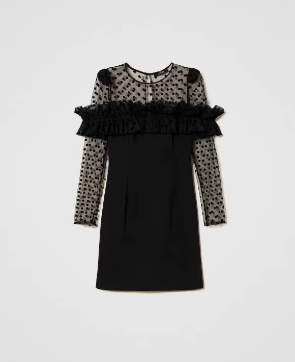 TWINSET Milano Abito Corto Con Tulle Flock Nero Cheap