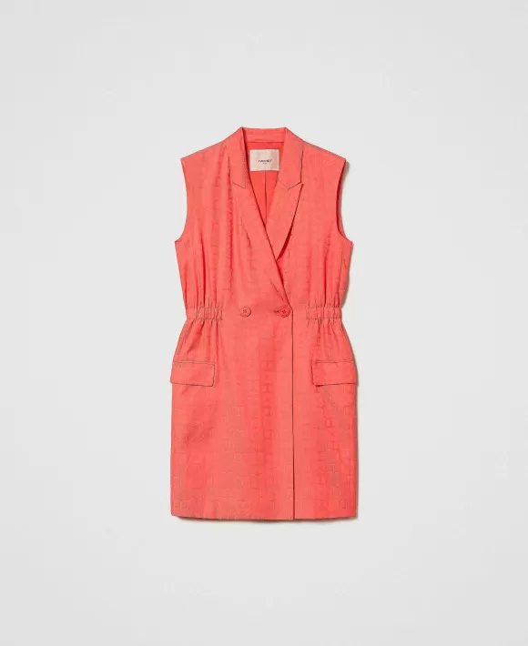 TWINSET Milano Abito Corto Doppiopetto Jacquard Rosa Hot