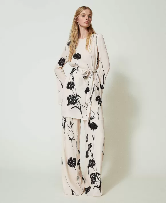 TWINSET Milano Abito Corto In Cr Pe A Fiori Fantasia Flash Sale