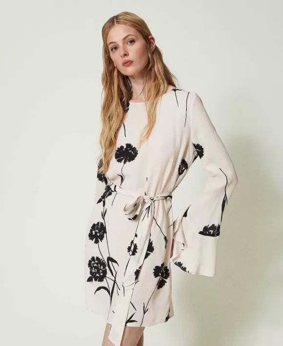 TWINSET Milano Abito Corto In Cr Pe A Fiori Fantasia Flash Sale