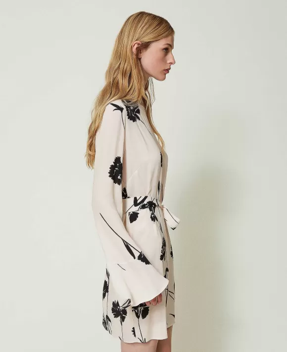 TWINSET Milano Abito Corto In Cr Pe A Fiori Fantasia Flash Sale
