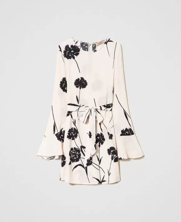 TWINSET Milano Abito Corto In Cr Pe A Fiori Fantasia Flash Sale