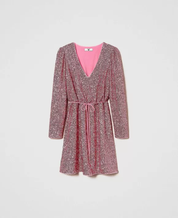 TWINSET Milano Abito Corto In Full Paillettes Rosa Outlet