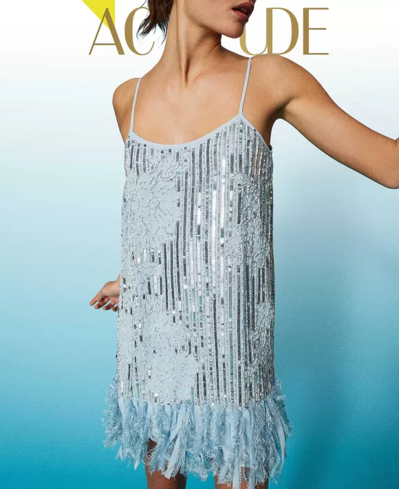 TWINSET Milano Abito Corto In Georgette Con Ricami Azzurro Outlet