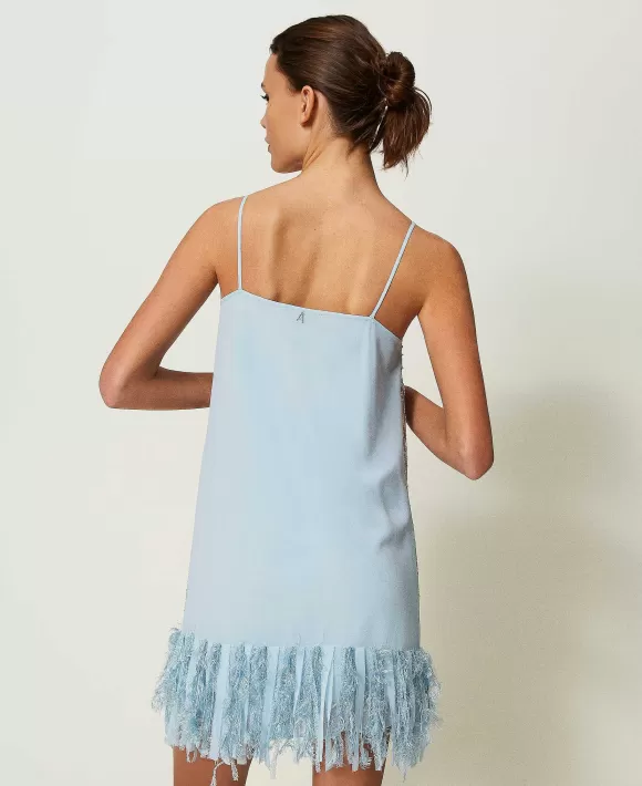 TWINSET Milano Abito Corto In Georgette Con Ricami Azzurro Outlet