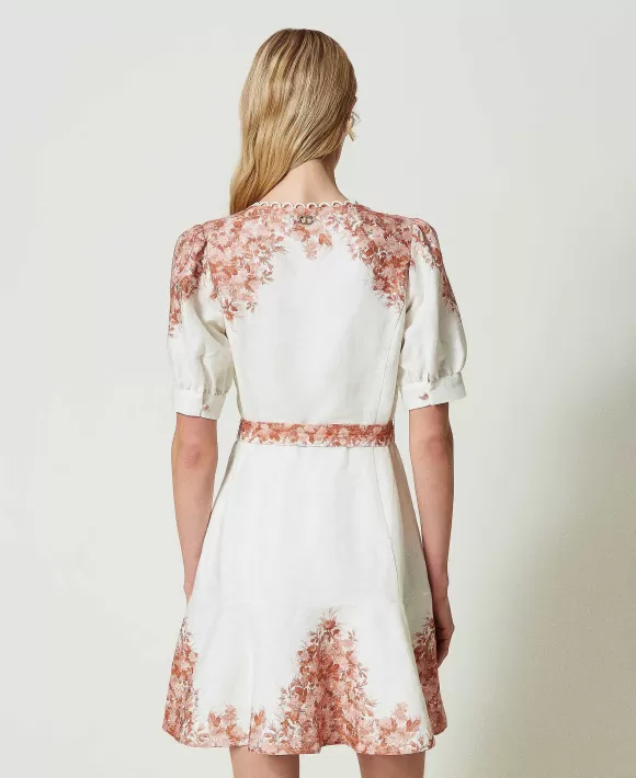TWINSET Milano Abito Corto In Lino Con Stampa A Fiori Bianco Cheap
