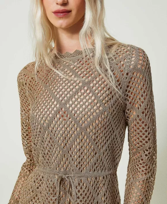 TWINSET Milano Abito Corto In Maglia A Rete Lurex Marrone Shop