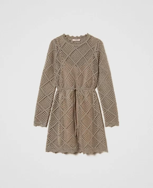 TWINSET Milano Abito Corto In Maglia A Rete Lurex Marrone Shop