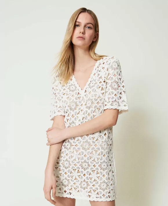 TWINSET Milano Abito Corto In Maglia Crochet A Fiori Beige Shop