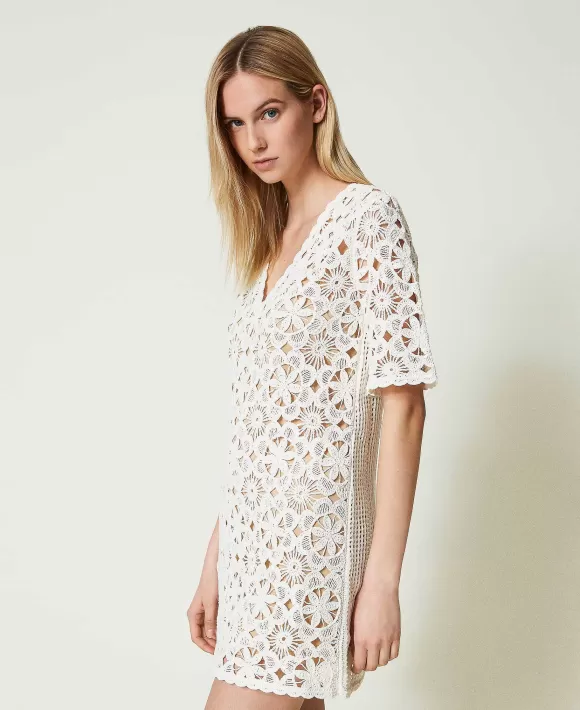 TWINSET Milano Abito Corto In Maglia Crochet A Fiori Beige Shop