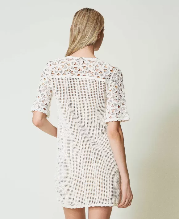 TWINSET Milano Abito Corto In Maglia Crochet A Fiori Beige Shop