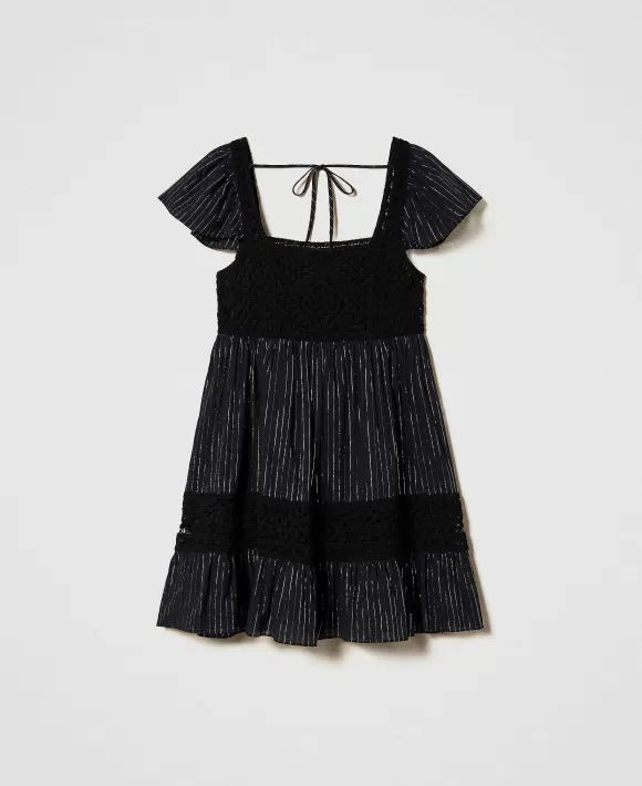 TWINSET Milano Abito Corto In Maglia Crochet E Fil Coup Nero Hot