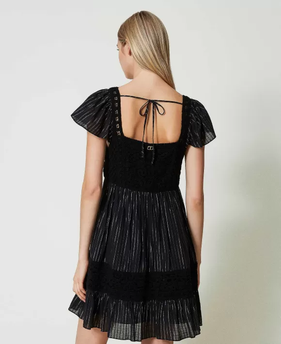 TWINSET Milano Abito Corto In Maglia Crochet E Fil Coup Nero Hot