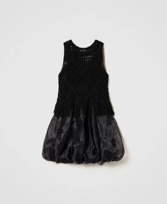 TWINSET Milano Abito Corto In Maglia Ricamata E Organza Nero Online