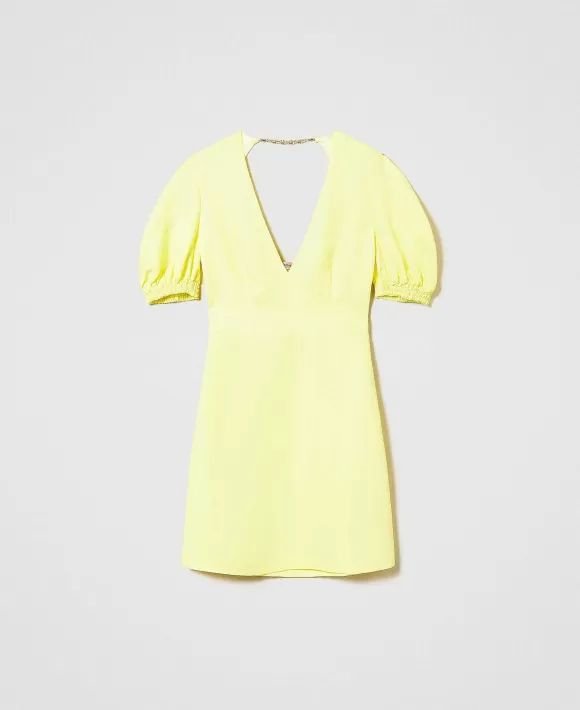 TWINSET Milano Abito Corto In Misto Lino Con Maniche Balloon Giallo Hot