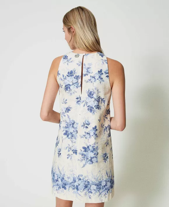TWINSET Milano Abito Corto In Misto Lino Con Stampa A Fiori Fantasia Clearance