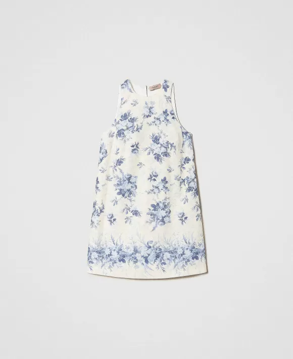 TWINSET Milano Abito Corto In Misto Lino Con Stampa A Fiori Fantasia Clearance