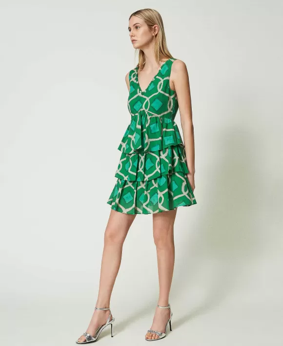 TWINSET Milano Abito Corto In Mussola Stampata Verde Best Sale