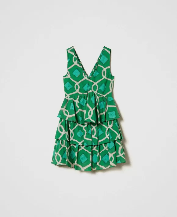 TWINSET Milano Abito Corto In Mussola Stampata Verde Best Sale