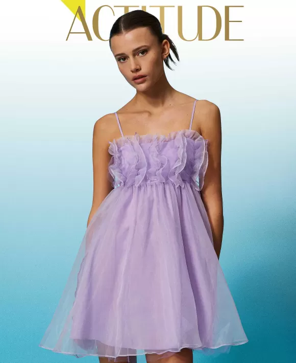 TWINSET Milano Abito Corto In Organza Con Volant Viola Cheap