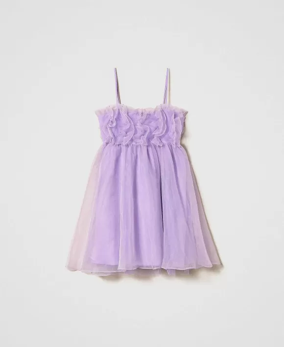 TWINSET Milano Abito Corto In Organza Con Volant Viola Cheap