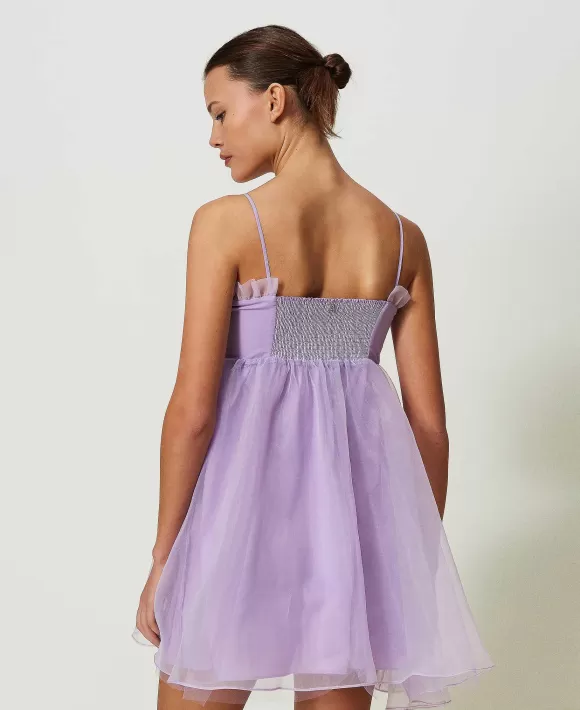 TWINSET Milano Abito Corto In Organza Con Volant Viola Cheap