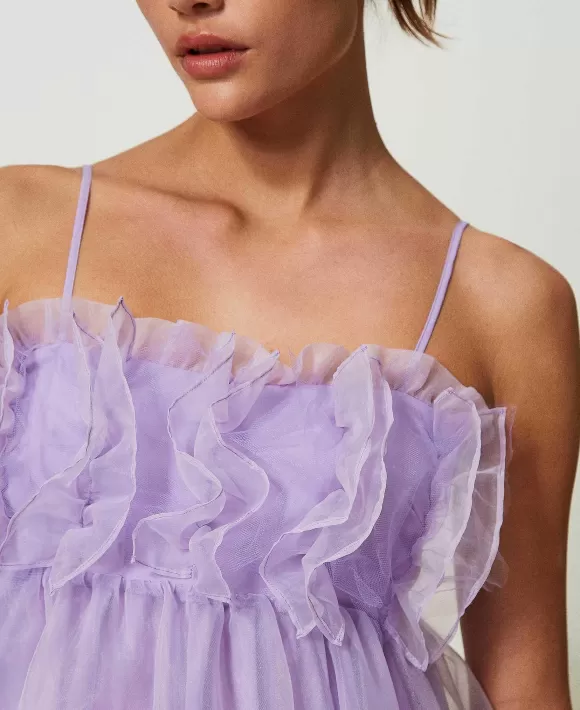 TWINSET Milano Abito Corto In Organza Con Volant Viola Cheap