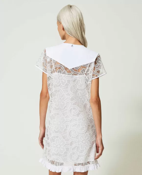 TWINSET Milano Abito Corto In Organza Ricamata Bianco Fashion