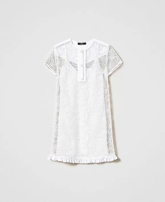 TWINSET Milano Abito Corto In Organza Ricamata Bianco Fashion