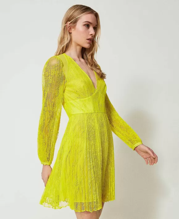 TWINSET Milano Abito Corto In Pizzo Pliss Giallo Store