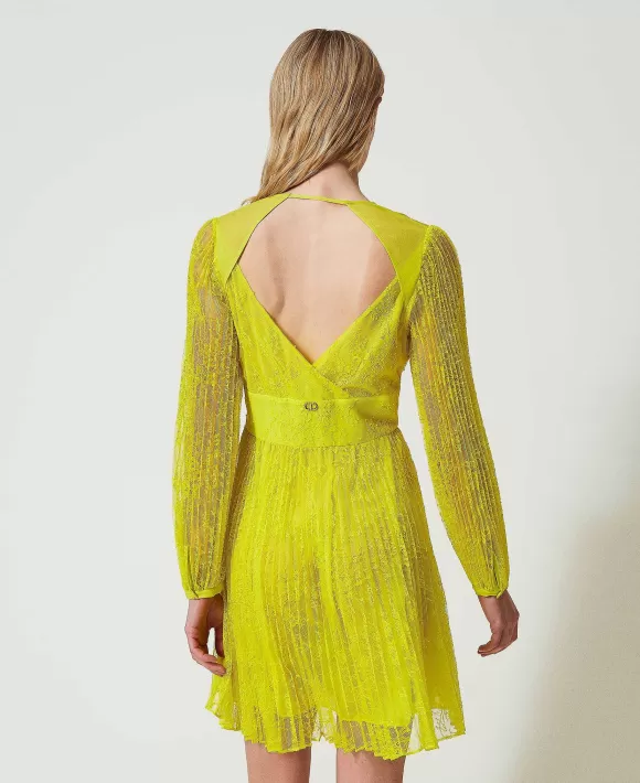 TWINSET Milano Abito Corto In Pizzo Pliss Giallo Store