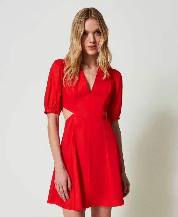 TWINSET Milano Abito Corto In Popeline Con Cut-Out Rosso Cheap