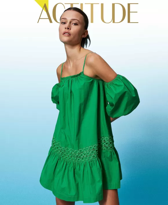 TWINSET Milano Abito Corto In Popeline Con Maniche Balloon Verde Flash Sale