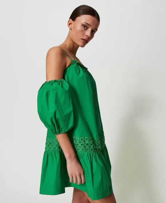 TWINSET Milano Abito Corto In Popeline Con Maniche Balloon Verde Flash Sale