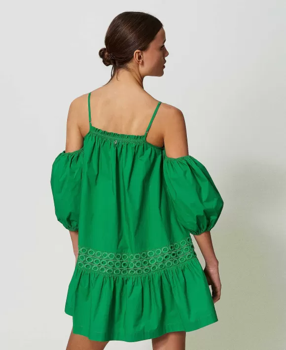 TWINSET Milano Abito Corto In Popeline Con Maniche Balloon Verde Flash Sale