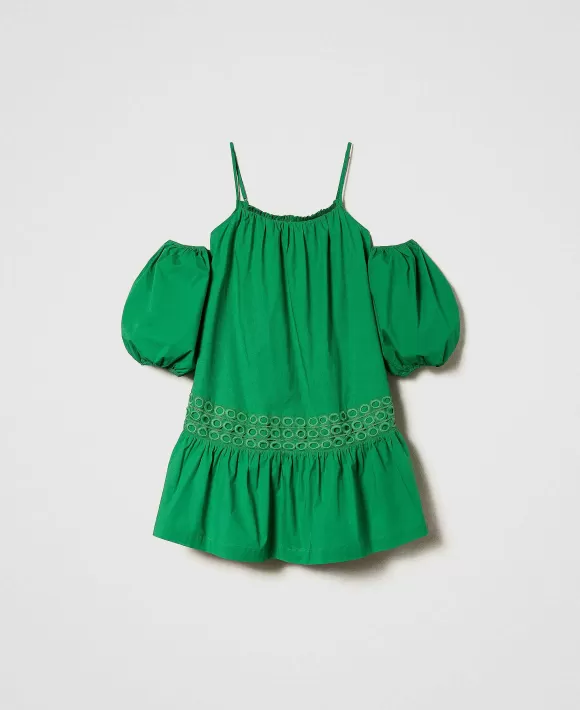 TWINSET Milano Abito Corto In Popeline Con Maniche Balloon Verde Flash Sale