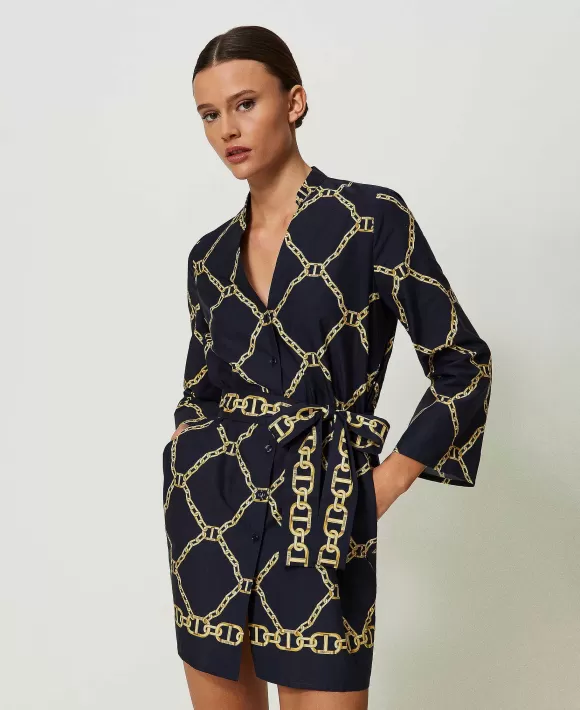TWINSET Milano Abito Corto In Popeline Con Stampa Catene Nero Cheap