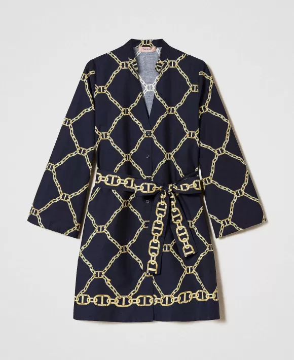TWINSET Milano Abito Corto In Popeline Con Stampa Catene Nero Cheap