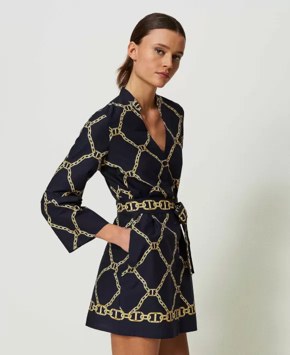 TWINSET Milano Abito Corto In Popeline Con Stampa Catene Nero Cheap
