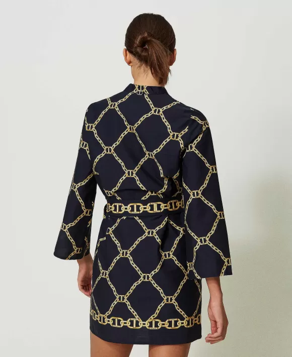 TWINSET Milano Abito Corto In Popeline Con Stampa Catene Nero Cheap