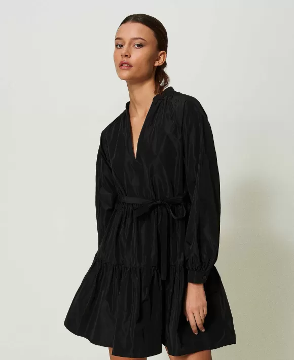 TWINSET Milano Abito Corto In Taffet Con Balza Nero Best Sale